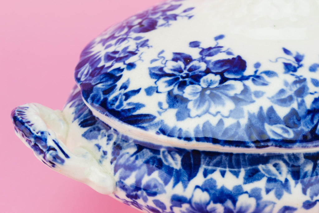 Blue and White Small Serving Bowl on Plate, English Early 1900s