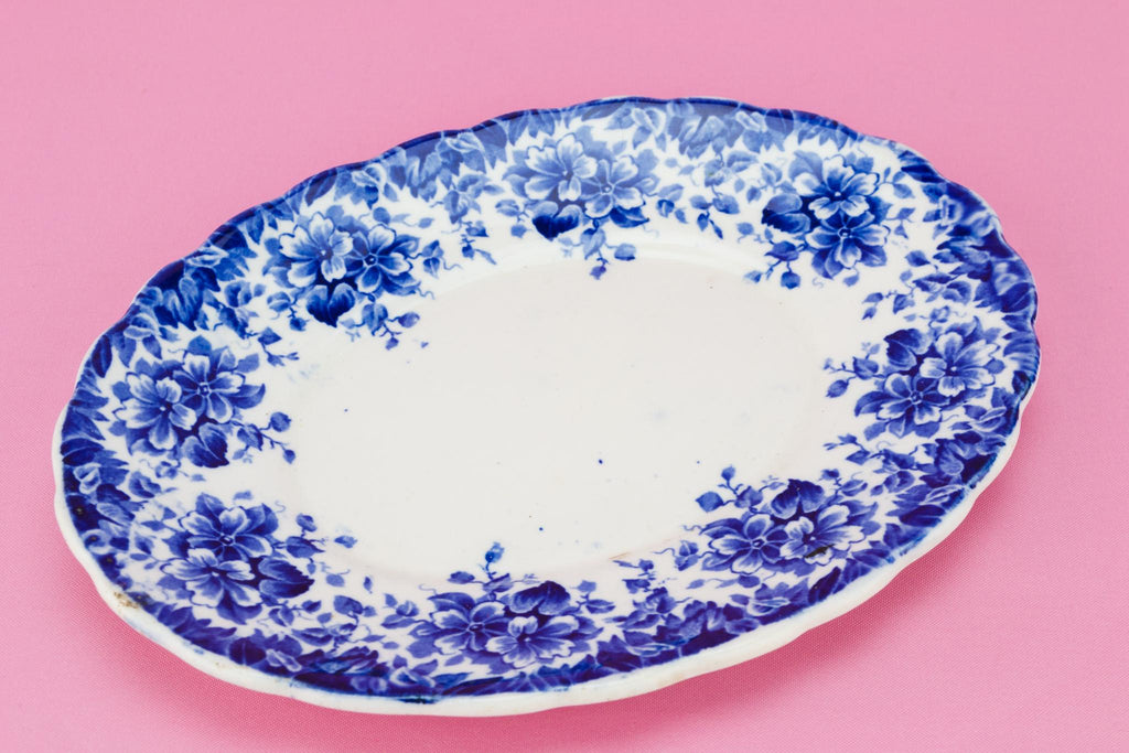 Blue and White Small Serving Bowl on Plate, English Early 1900s