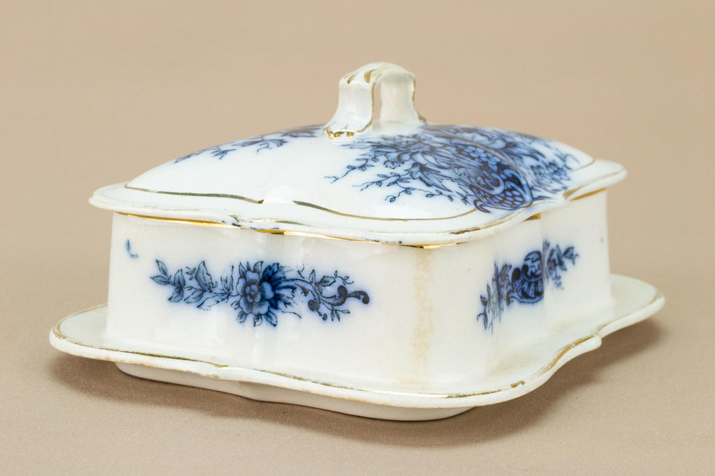 Butter Dish Blue and White Art Nouveau, English 1910s