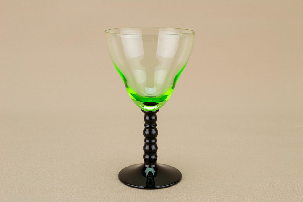 Art Deco Green and Black Port Glass, English Circa 1930