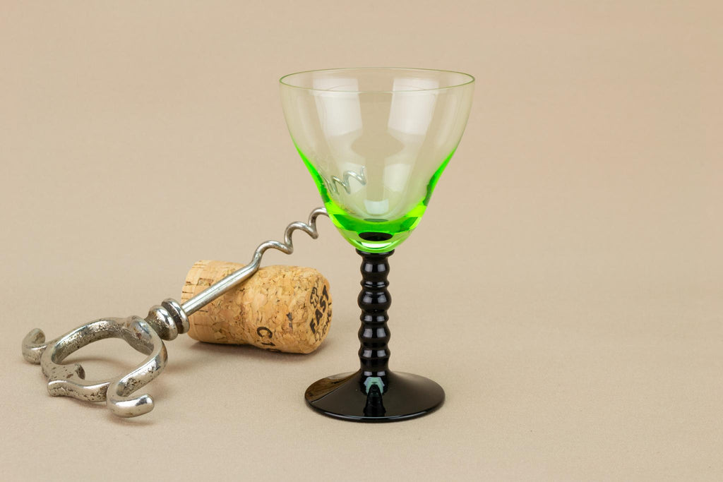 Art Deco Green and Black Port Glass, English Circa 1930