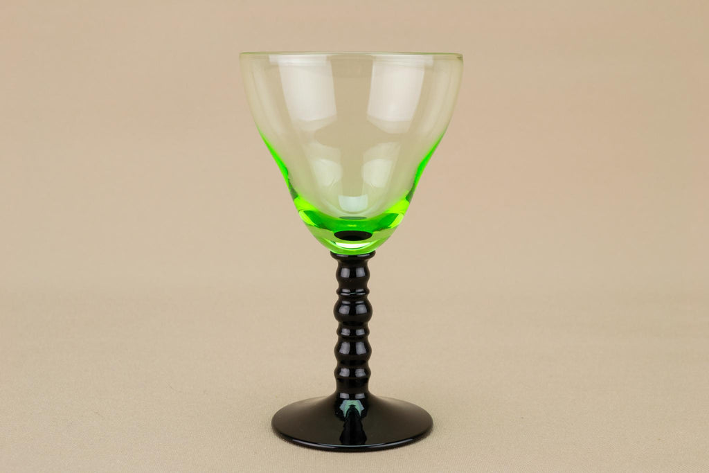 Art Deco Green and Black Port Glass, English Circa 1930