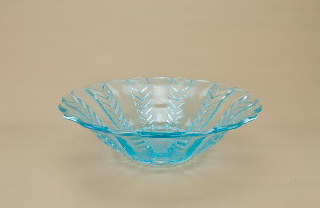 Large Blue Glass Fruit Bowl, English Art Deco Circa 1930