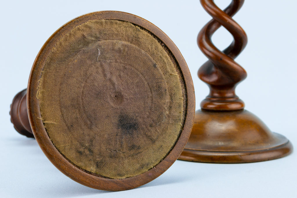 2 Walnut Arts & Crafts Candlestick, English 1880s