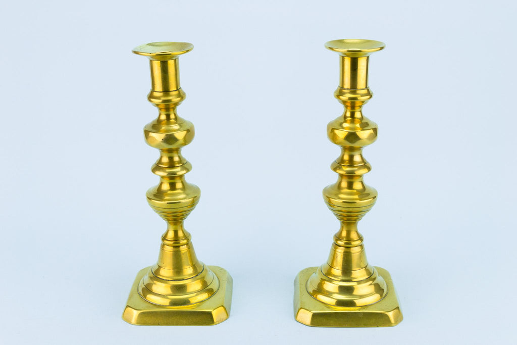Pair Of Polished Brass Candlesticks, English Circa 1900