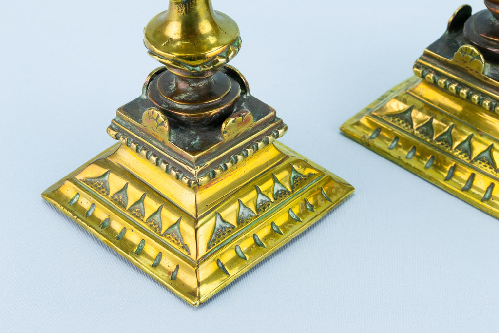 2 Heavy Brass Candlesticks, French Late 19th Century
