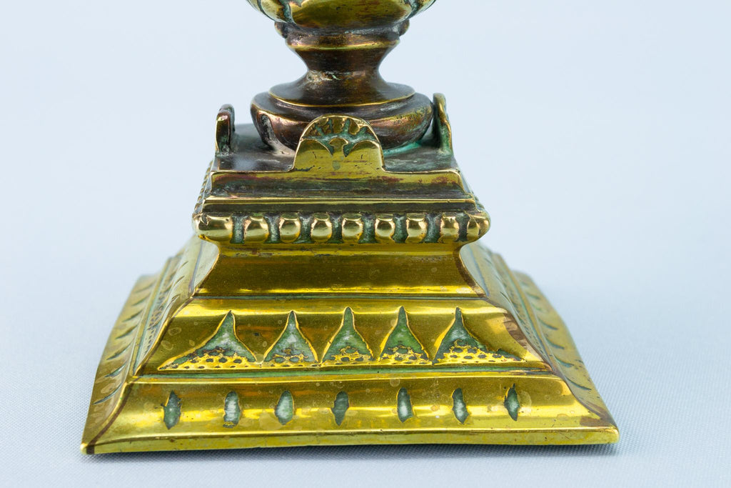 2 Heavy Brass Candlesticks, French Late 19th Century