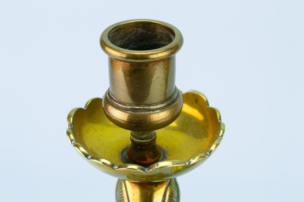 2 Heavy Brass Candlesticks, French Late 19th Century