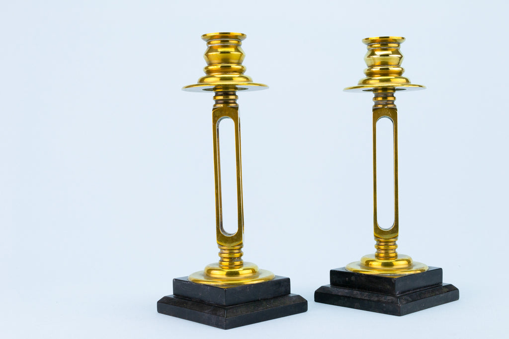 2 Arts & Crafts Brass Candlesticks, English circa 1900