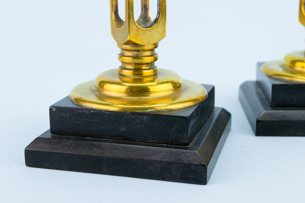 2 Arts & Crafts Brass Candlesticks, English circa 1900