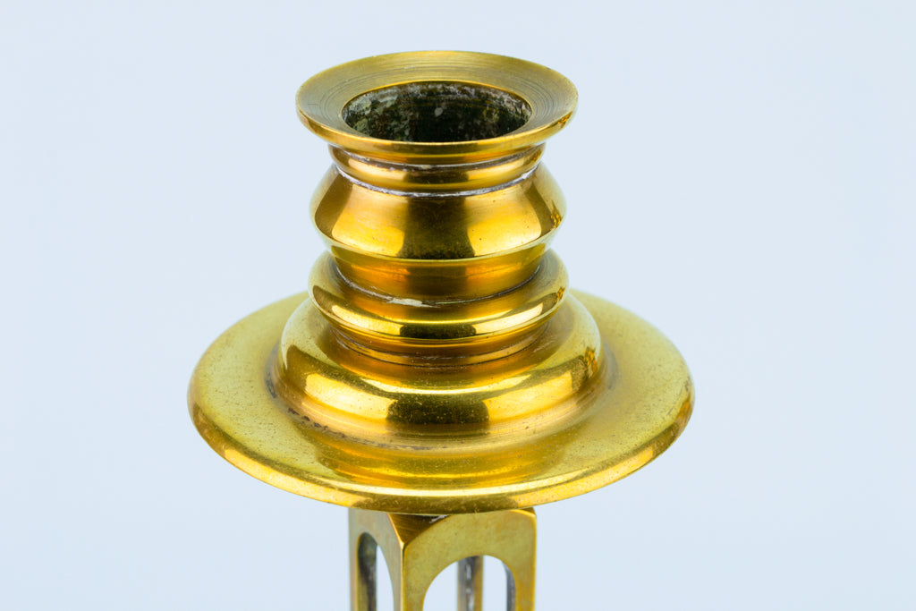 2 Arts & Crafts Brass Candlesticks, English circa 1900