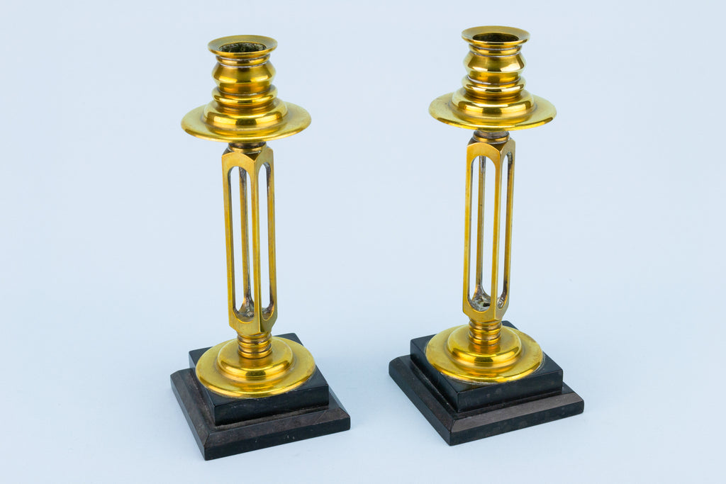 2 Arts & Crafts Brass Candlesticks, English circa 1900