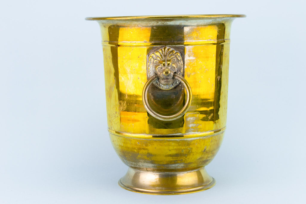 Lion Mask Brass Wine Cooler, English 1930s