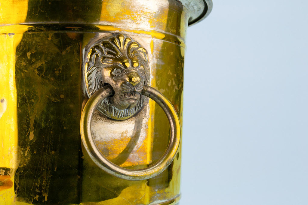 Lion Mask Brass Wine Cooler, English 1930s
