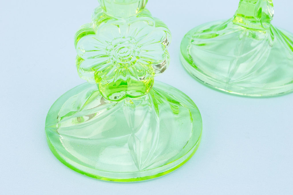 Green Glass Candlesticks, English Art Deco 1920s