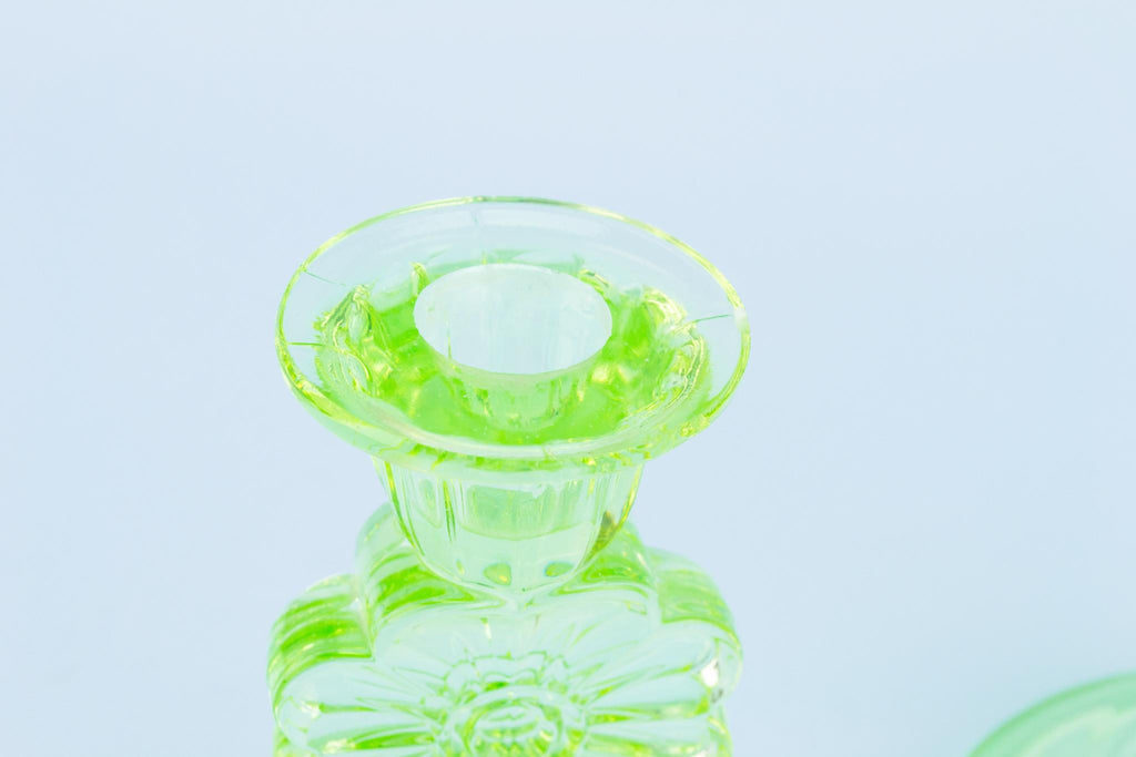 Green Glass Candlesticks, English Art Deco 1920s