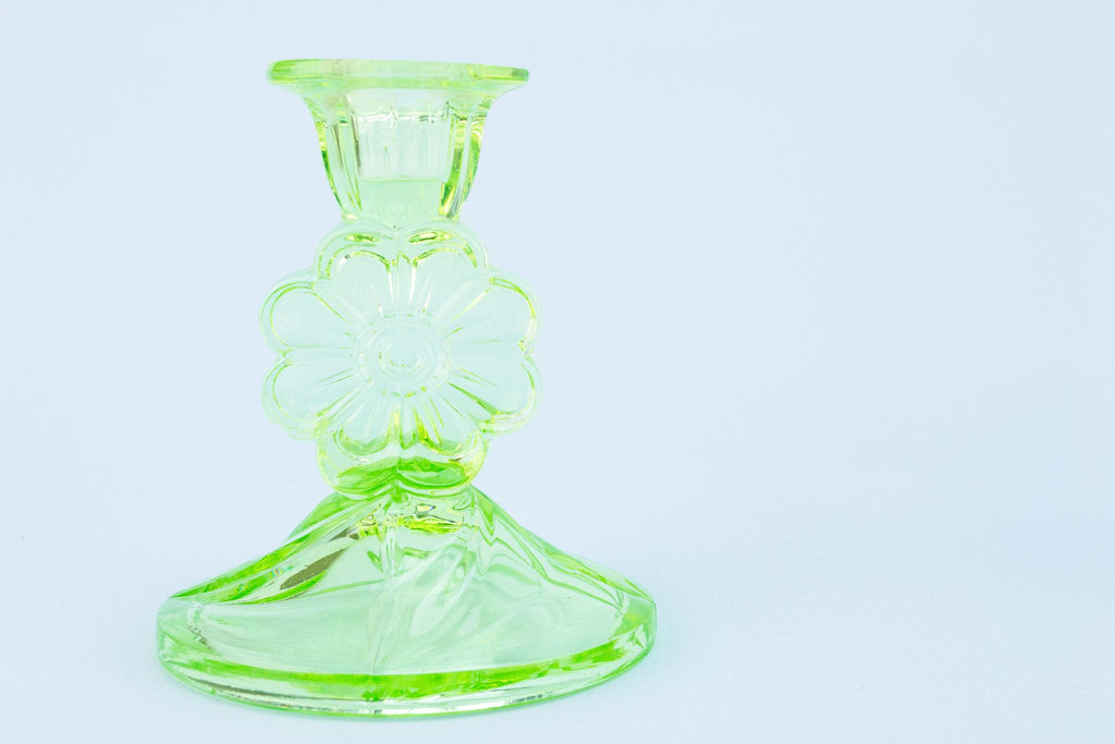 Green Glass Candlesticks, English Art Deco 1920s