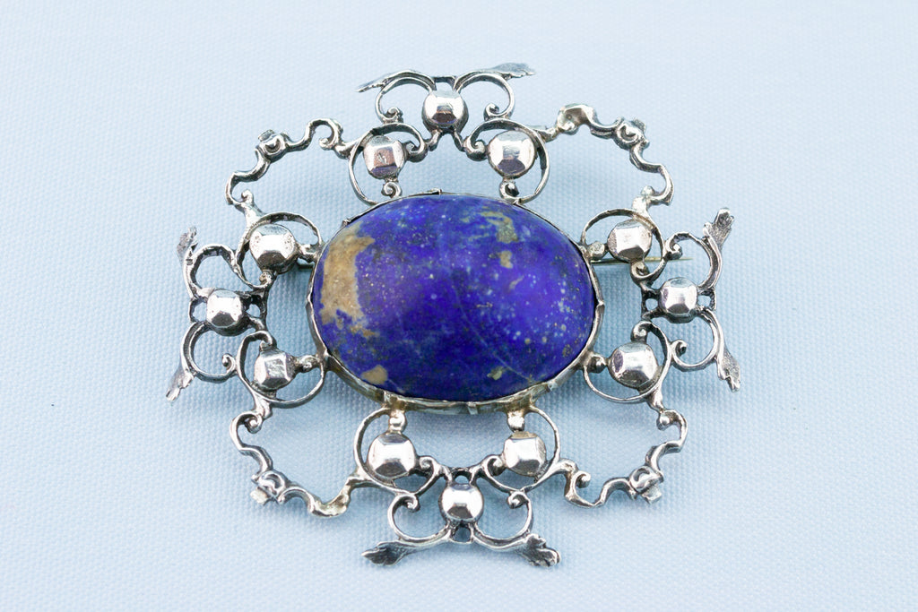 Sterling Silver & Lapis Lazuli Brooch, English Circa 1900