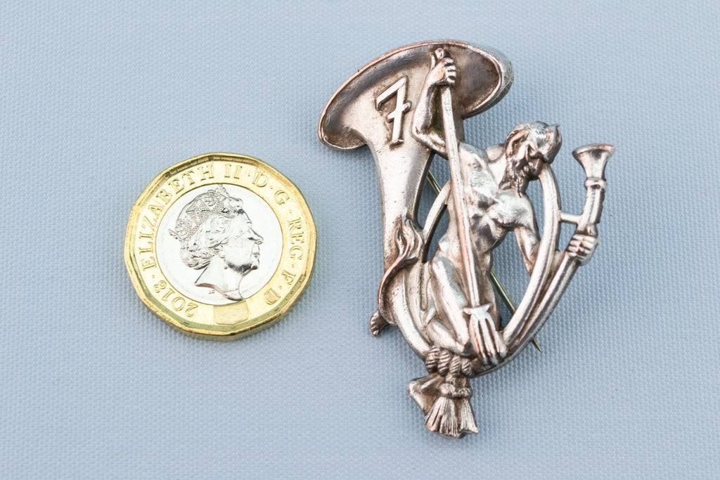 Musical Brooch with Trumpet & Devil, English Early 1900s