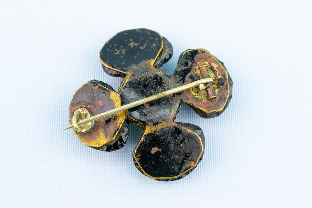 Black Glass & Cut Steel Brooch, English 1840s