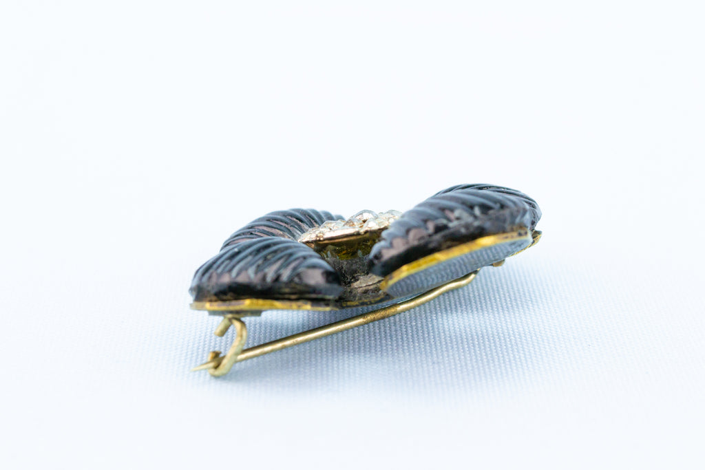 Black Glass & Cut Steel Brooch, English 1840s