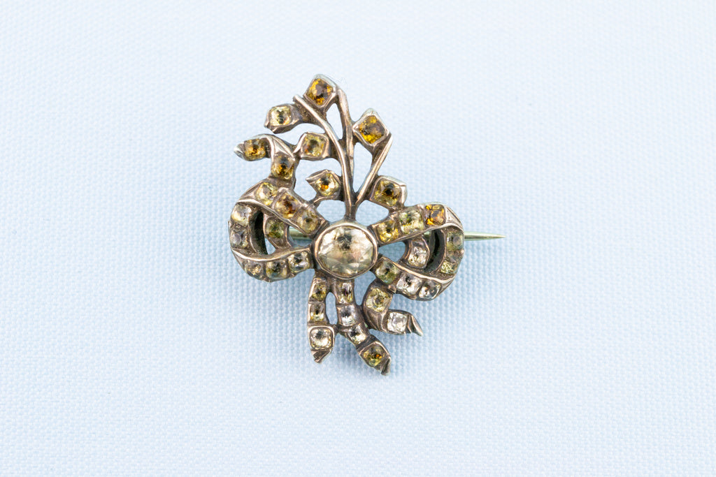 Silver & Paste Brooch Flower Bow, English 1760s