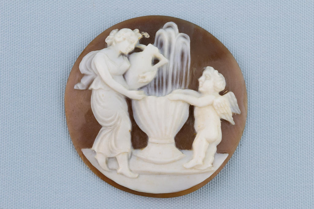 Carved Shell Cameo Cherub, English 19th Century