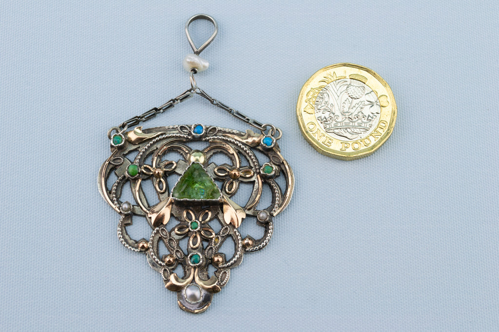 Silver and Emerald Pendant Arts & Crafts 1890s