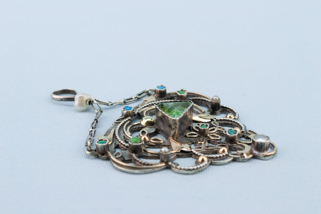 Silver and Emerald Pendant Arts & Crafts 1890s