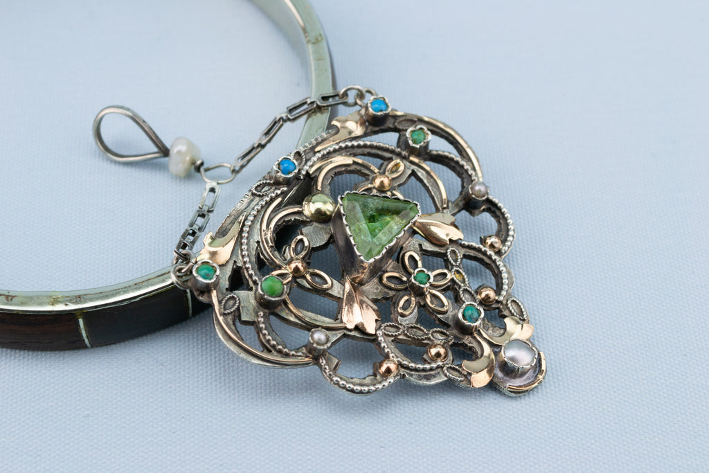 Silver and Emerald Pendant Arts & Crafts 1890s