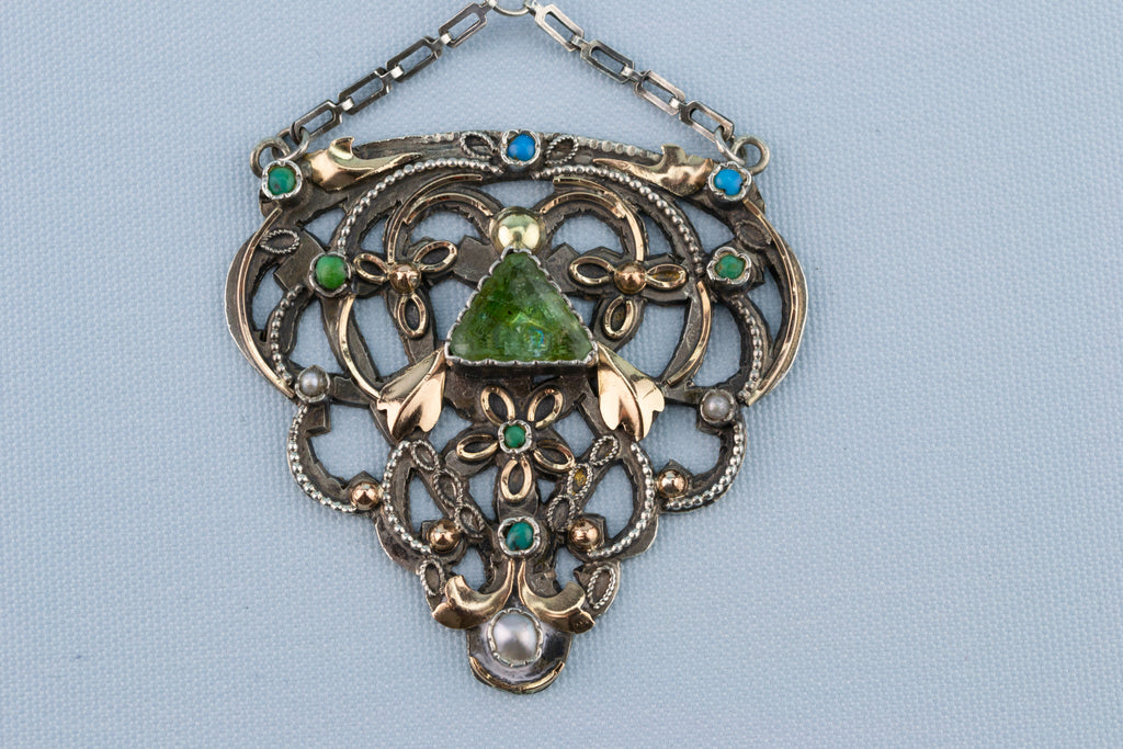 Silver and Emerald Pendant Arts & Crafts 1890s
