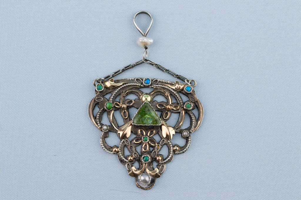 Silver and Emerald Pendant Arts & Crafts 1890s