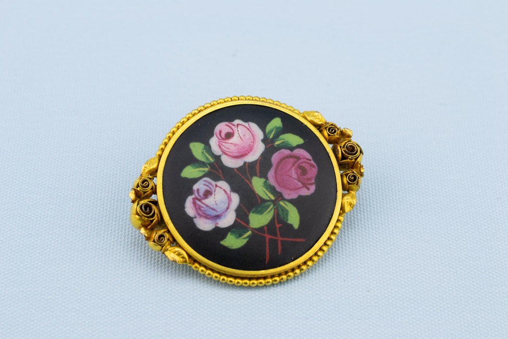 Roses and Gold Brooch, French 1900s