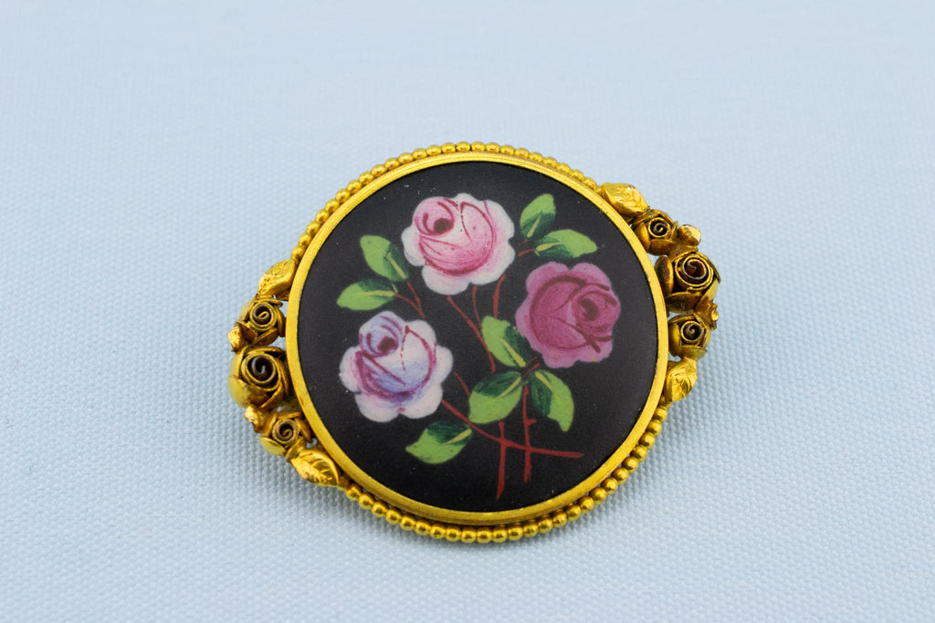 Roses and Gold Brooch, French 1900s