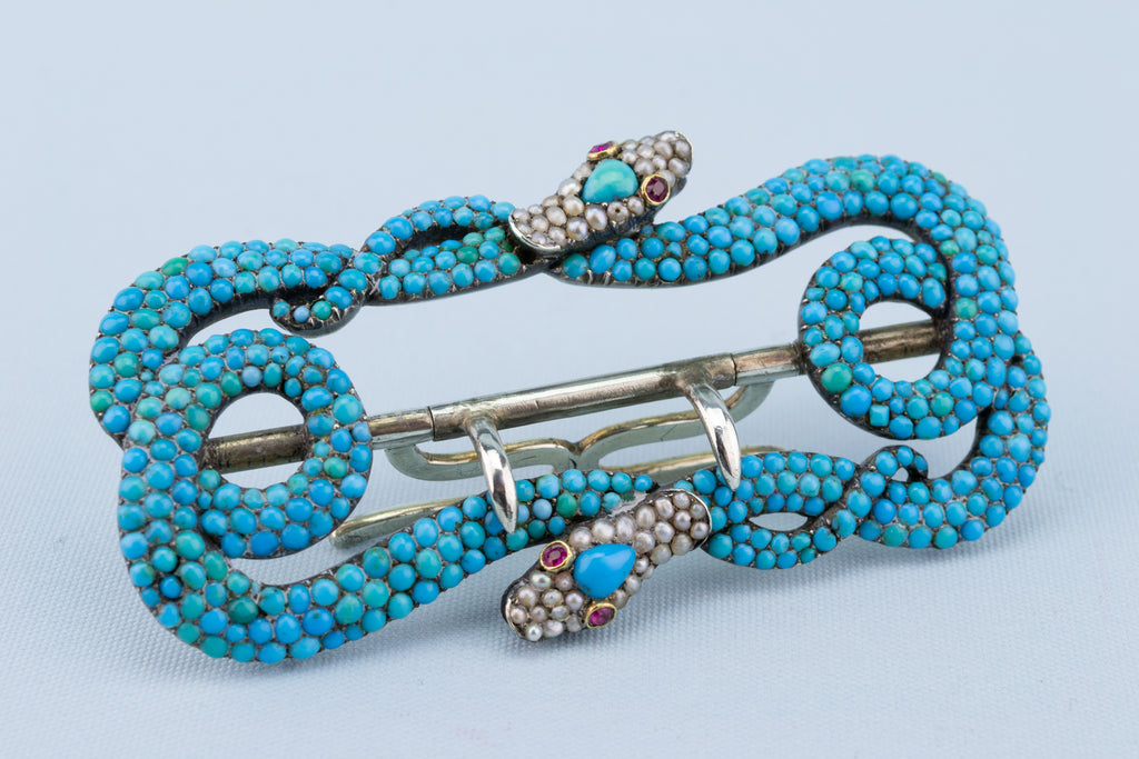 Turquoise snake antique buckle