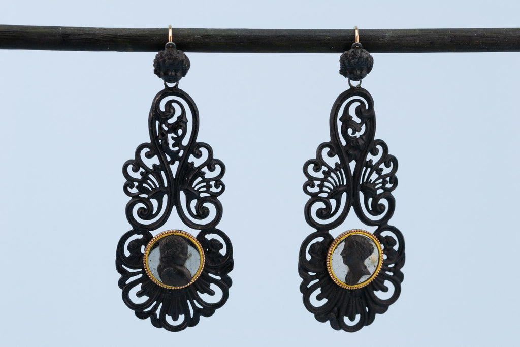 Berlin Iron & Gold Earrings, German 1810s