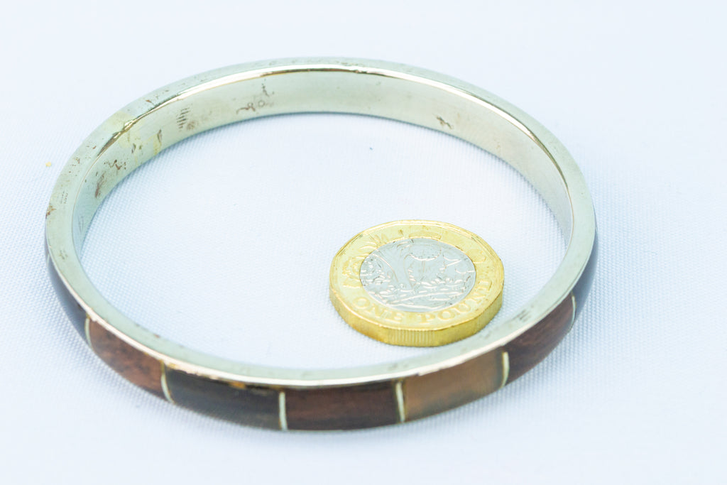 Silver & Fossilised Wood Bracelet 1950s