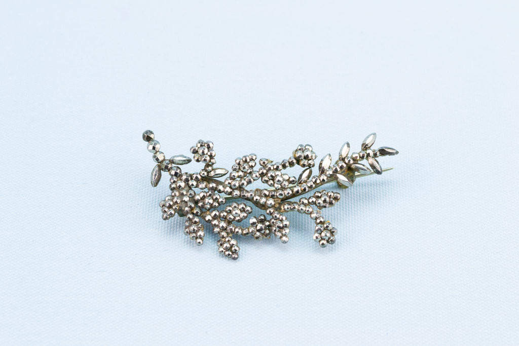 Flower Branch Brooch In Cut Steel, English 1840s