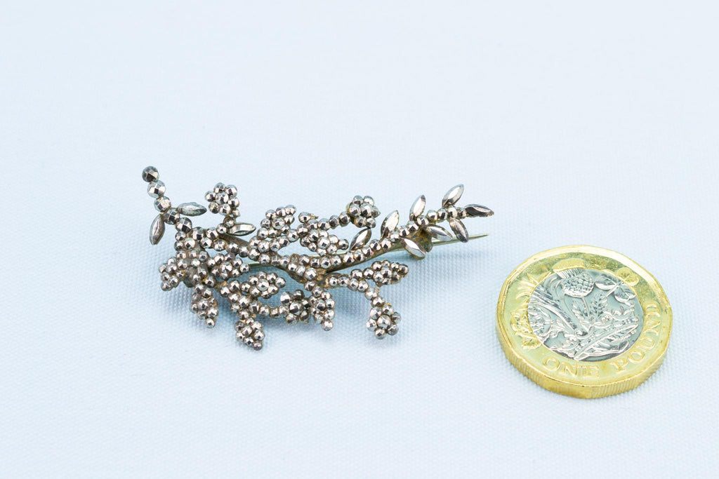 Flower Branch Brooch In Cut Steel, English 1840s