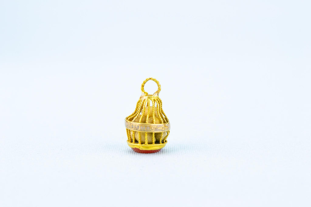 Gold Pendant Cage with Ivory Eggs, English 18th Century