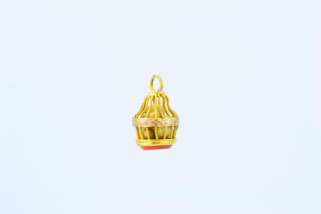 Gold Pendant Cage with Ivory Eggs, English 18th Century
