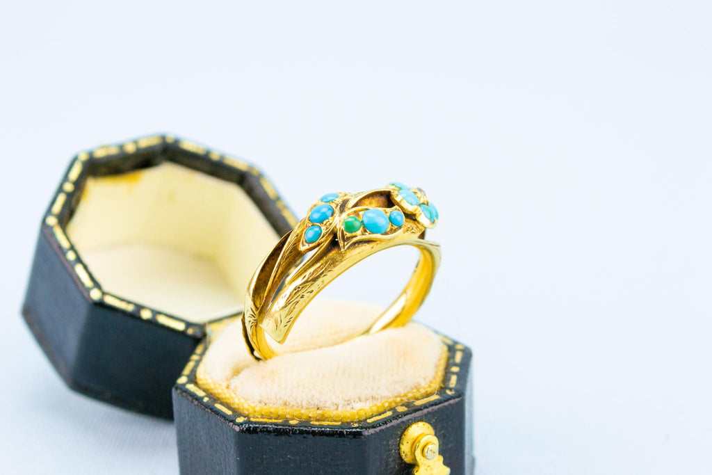 Gold Love Token Ring Turquoise & Diamond, English 19th Century