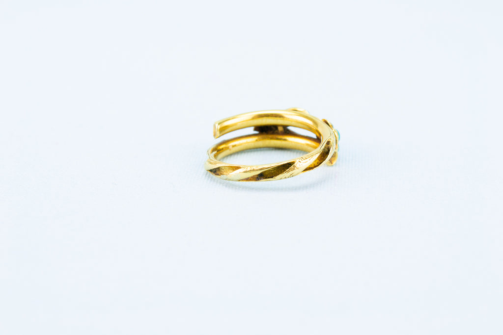 Gold Love Token Ring Turquoise & Diamond, English 19th Century