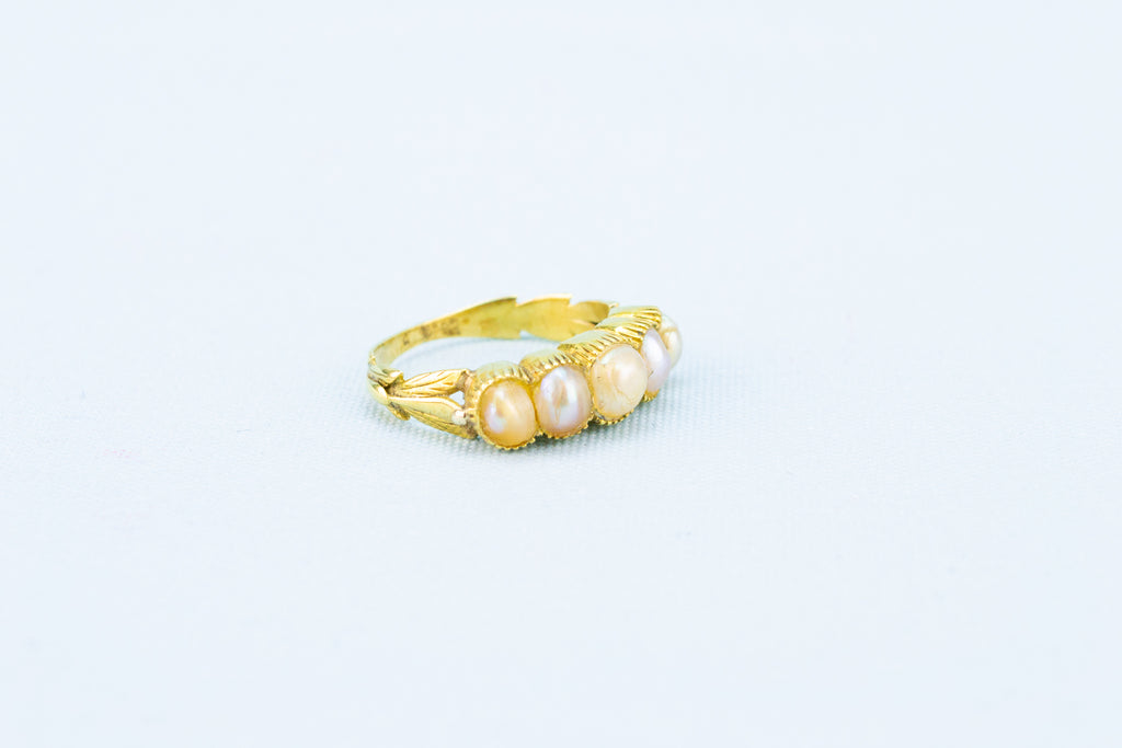 Gold & Scottish Pearls Ring, English 18th Century