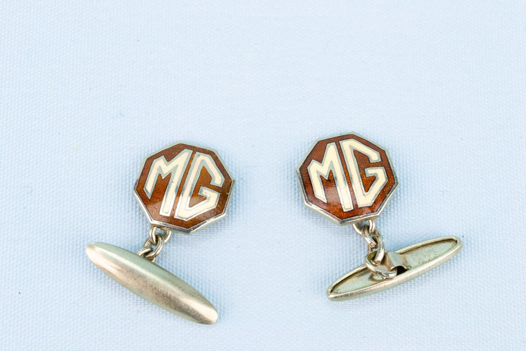 MG Cufflinks in Red Enamel, English 1960s