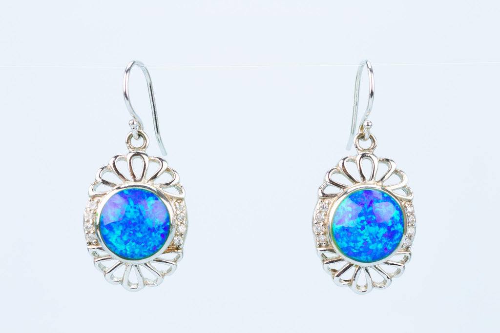 Sparkling Blue Opal Earrings in Sterling Silver