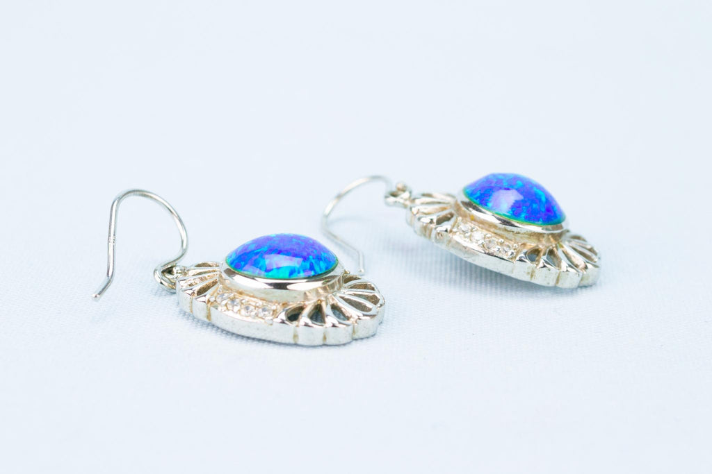 Sparkling Blue Opal Earrings in Sterling Silver