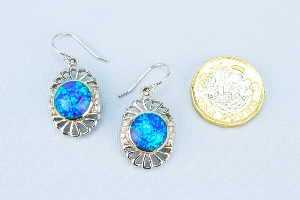 Sparkling Blue Opal Earrings in Sterling Silver