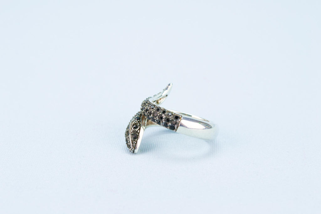 Snake Ring in Sterling Silver with Black CZ Stones