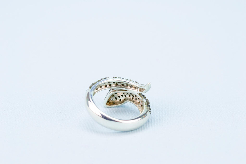 Snake Ring in Sterling Silver with Black CZ Stones